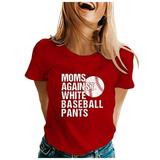 VBARHMQRT Summer Easter T Shirt Women Fashion Baseball Mom Printed Round Neck Short Sleeve T Shirt Top Silver Tops for Women Boatneck Tops for Women