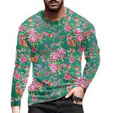 YUHAOTIN Mens White T Shirts Male Spring and Autumn Large Flower All Print Long Sleeve Round Neck T Shirt Floral Fashion Trend Bottoming Shirt Mens T-Shirts Graphic Tees Baseball