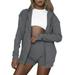 WEAIXIMIUNG Women Casual Zippered Long Sleeved Hoodie Sweatshirt Shorts Set Sports Suit Womens Suit Jacket Running Shorts for Women Pack Gray L