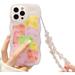 for iPhone 14 Pro Case with Charm Chain Bear Cute Phone Case Matte TPU Protective Phone Case with Flower Pearl Wrist Bracelet Shockproof for iPhone 14 Pro Case 6.1
