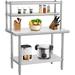 WhizMax 30 x 24 Inches Stainless Steel Work Table with Double Overshelves NSF Heavy Duty Commercial Food Prep Worktable with Adjustable Shelf & Hooks for Kitchen Prep Work