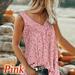 Teissuly Fashion Women V Collar Printed Broken Flowers Sleeveless Leisure Time Shirt