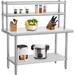 WhizMax 36 x 24 Inches Stainless Steel Work Table with Double Overshelves NSF Heavy Duty Commercial Food Prep Worktable with Adjustable Shelf & Hooks for Kitchen Prep Work