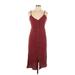 Sky and Sparrow Casual Dress - Midi V Neck Sleeveless: Burgundy Solid Dresses - Women's Size Large