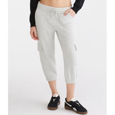 Aeropostale Womens' Heathered Cropped Cargo Sweatpants - Grey - Size M - Cotton