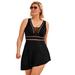 Plus Size Women's Diamante Trim Asymmetrical Swimdress by Swimsuits For All in Black (Size 16)