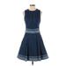 Alexander McQueen Casual Dress - A-Line High Neck Sleeveless: Blue Print Dresses - Women's Size 40