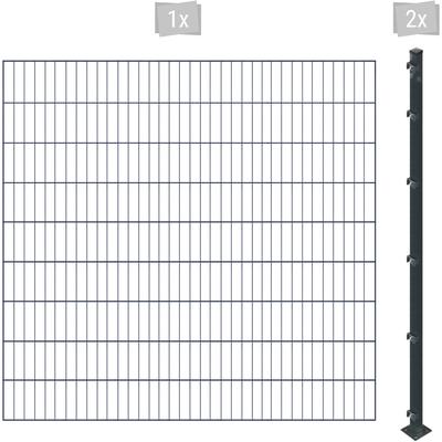 Einstabmattenzaun ARVOTEC "ESSENTIAL 180 zum Einbetonieren", grau (anthrazit), H:180cm, Stahl, Kunststoff, Zaunelemente,