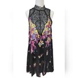 Free People Dresses | Free People Slip Tunic Mini Dress Size Xs Floral Spring Summer Knit Black Pink | Color: Black/Pink | Size: Xs