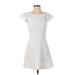 BCBGeneration Cocktail Dress - Mini Crew Neck Short sleeves: White Print Dresses - Women's Size 2