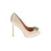 Badgley Mischka Heels: Slip On Stiletto Glamorous Ivory Print Shoes - Women's Size 9 - Peep Toe