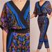 Anthropologie Pants & Jumpsuits | Anthropologie - Floral Jumpsuit By Ett Twa Size 2 Short Sleeve Black And Blue | Color: Black/Blue | Size: 2
