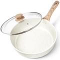 MICHELANGELO Frying Pan, Non Stick Frying Pan 28cm, Deep Frying Pan with Lid with Soft Bakelite Handle, Saute Pan with Lid，White Granite Frying Pan for Induction Hob