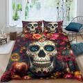 3D Skull Bedding Set Fruit Printing Bed Sets Flowers Bones Comforter Cover Skeletons Sunflower Quilt Cover Fashion Skulls Blossom Duvet Cover Double Room Decor For Teen Girls