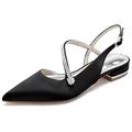 Women's Ivory Wedding Shoes for Bride Pointed Toe Ballet Flats Rhinestones Slingback Prom Party Dress Pumps Sandals,Black,3 UK