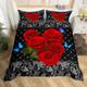 Red Rose Duvet Cover King Galaxy Butterfly King Size Duvet Cover Sets 3D Printed Microfiber Bedding Soft Quilt Cover 230x220 cm with 2 Pillowcases 50x75 cm