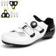 NGARY Cycling Shoes Mens Womens Road Bikes Shoes Compatible with Look SPD SPD-SL Delta Cleats Peloton Shoes, Unisex Bicycle Shoes Indoor/Outdoor,White,6 UK