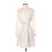 Ann Taylor Casual Dress - A-Line High Neck Long sleeves: Ivory Stripes Dresses - Women's Size 2 Petite