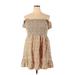 Madewell Casual Dress - Mini Off The Shoulder Short sleeves: Brown Dresses - Women's Size 2X-Large