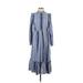 Universal Thread Casual Dress - Midi Mock 3/4 sleeves: Blue Print Dresses - Women's Size Small