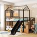 Twin Over Twin Metal Bunk Bed, Metal Housebed with Slide and Storage Stair