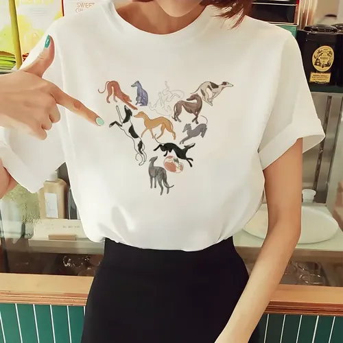 Windhund Hund verrückt Windhund Dame T-Shirts Frauen Sommer Mode Druck T-Shirt lässig O-Ausschnitt