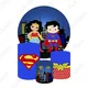 SuperMan Wonder Woman Round Backdrop Cover For Kids Birthday Baby Shower DC Superhero Circle Photo