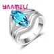 Ocean Wave Crystal Wave Irregular Shape 925 Sterling Silver Ring Sea Blue Marquise Jewelry Stone