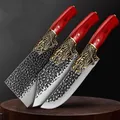 Longquan Thickened Vegetable Knife Set Forged Hammer Mark Chopping Dual Purpose Boning Knife Kitchen