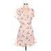 Lush Casual Dress - Mini Plunge Short sleeves: Pink Print Dresses - Women's Size Large