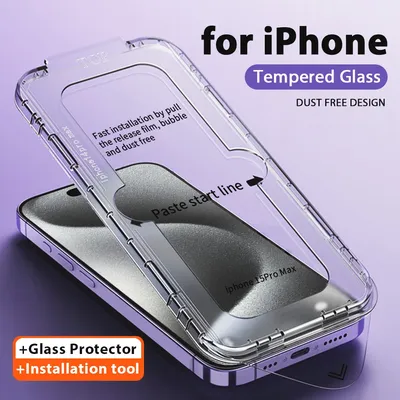 Tempered Glass Screen Protector For Apple iPhone 15 14 13 11 12 Pro Max Plus Dust Free Bubble Free