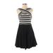 Maeve Cocktail Dress - A-Line Crew Neck Sleeveless: Black Stripes Dresses - Women's Size 6