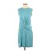 Calvin Klein Casual Dress - Shift High Neck Sleeveless: Teal Solid Dresses - Women's Size 4