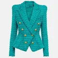 Giacca Blazer in lana bianca verde pavone con nappa 2023 autunno inverno bordo nappa giacca in Tweed