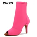 Stivali da ballo Salsa latina Tango Ballroom Party Scarpe da donna con tacco alto Rosa Nero Stretch Scarpe da ginnastica alte per ragazze Scarpe da ballo