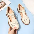 Comodi sandali da donna Mary Jane Heels mocassini da donna tacco medio Summer Hollow Lace Up White