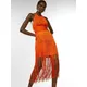 Robe bandage dos nu pour femme pompon orange robe midi en verre pompon tambour de soirée