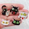 Breloques en Forme de Chat Noir et Blanc pour Bijoux Pendentif en Émail Animal Bracelet Boucle