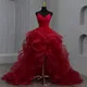 Robes de Quinceanera rouge foncé pour filles col en V à volants bretelles spaghetti robe