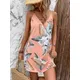 Robe de plage à col en V pour femmes robe d'été en fibre bretelles spaghetti imprimé floral jupe
