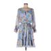 Calvin Klein Casual Dress - A-Line Keyhole 3/4 sleeves: Blue Print Dresses - Women's Size 10