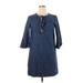 Draper James Casual Dress - Shift High Neck 3/4 sleeves: Blue Solid Dresses - Women's Size 14