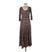 Earthbound Trading Co. Casual Dress - A-Line Scoop Neck 3/4 sleeves: Brown Dresses - Women's Size Large