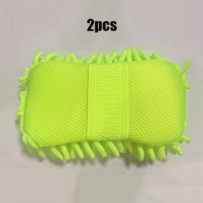 TEMU 1pc Car Wash Mitt Chenille Microfiber Wash Sponge , Ultra Absorbent Microfiber Waffle Drying Towel For Car Detailing, Green, 9.05in*5.11in*2.75in Image