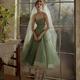 A-Line Prom Dresses Elegant Dress Wedding Guest Birthday Tea Length Sleeveless Spaghetti Strap Tulle with Sash / Ribbon Pleats 2024