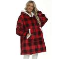 Women's Pajamas Loungewear Nightgown Sleepwear Buffalo Plaid Fashion Sport Simple Home Daily Bed Polyester Warm Pullover Long Sleeve Hoodie Fall Winter Red Blue