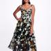 Marchesa Notte Embroidered Floral Tea Length Gown - Black - Black - 14