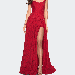 La Femme Long Lace Prom Dress with Attached Shorts - Red - 4