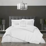 Chic Home Design Milos 4 Piece Cotton Comforter Set Solid White With Dual Stripe Embroidered Border Hotel Collection Bedding - Grey - KING