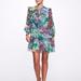 Marchesa Notte Long Sleeve Printed Chiffon Mini Dress - Original Multi - Green - 14